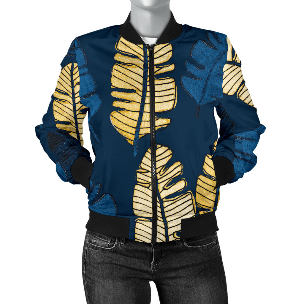 Banana Leaf Pattern Print Design BL09 Women Bomber Jacket