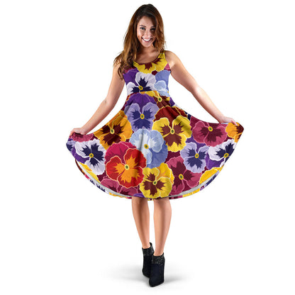 Pansy Pattern Print Design PS01 Midi Dress