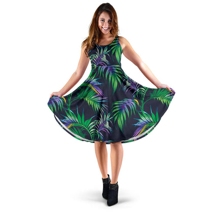 Palm Leaves Pattern Print Design PL04 Midi Dress