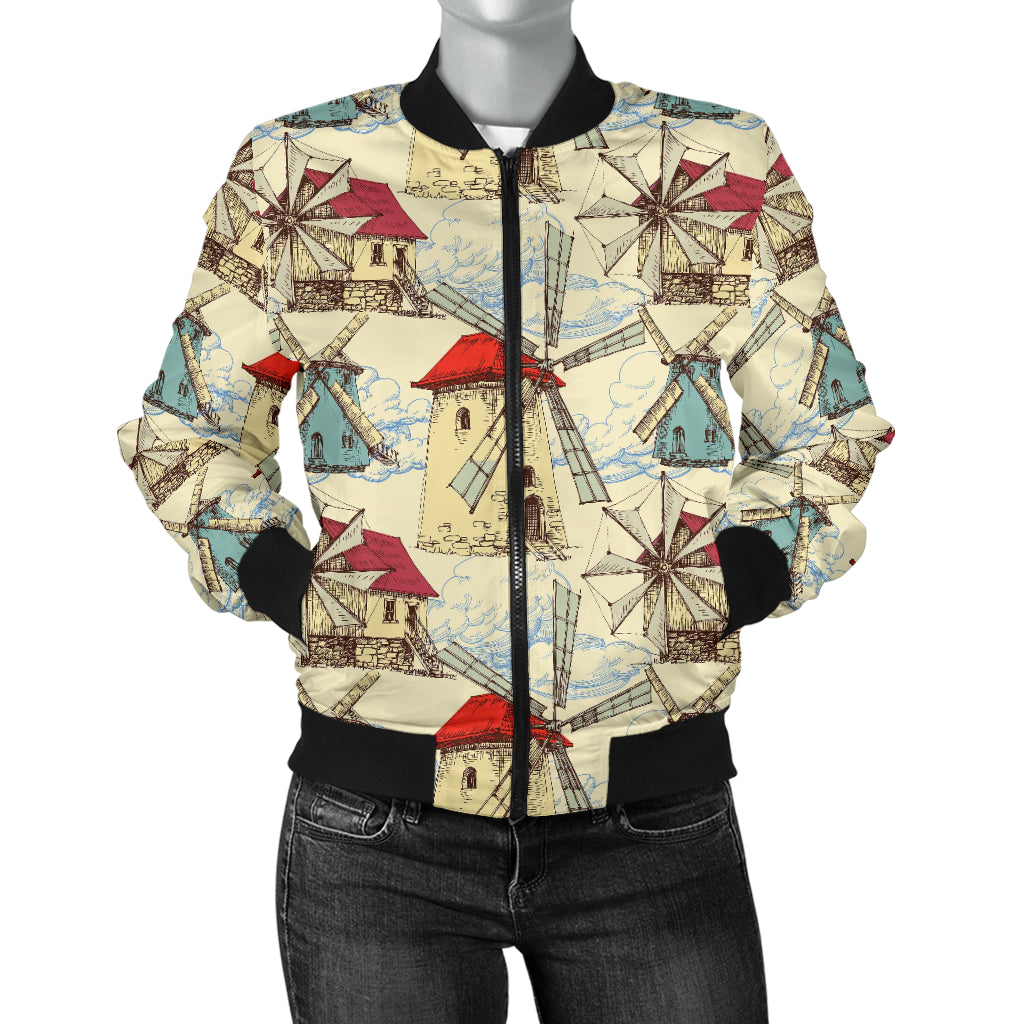Windmill Pattern Print Design 01 Women's Bomber Jacket