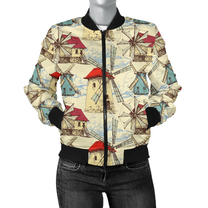 Windmill Pattern Print Design 01 Women's Bomber Jacket