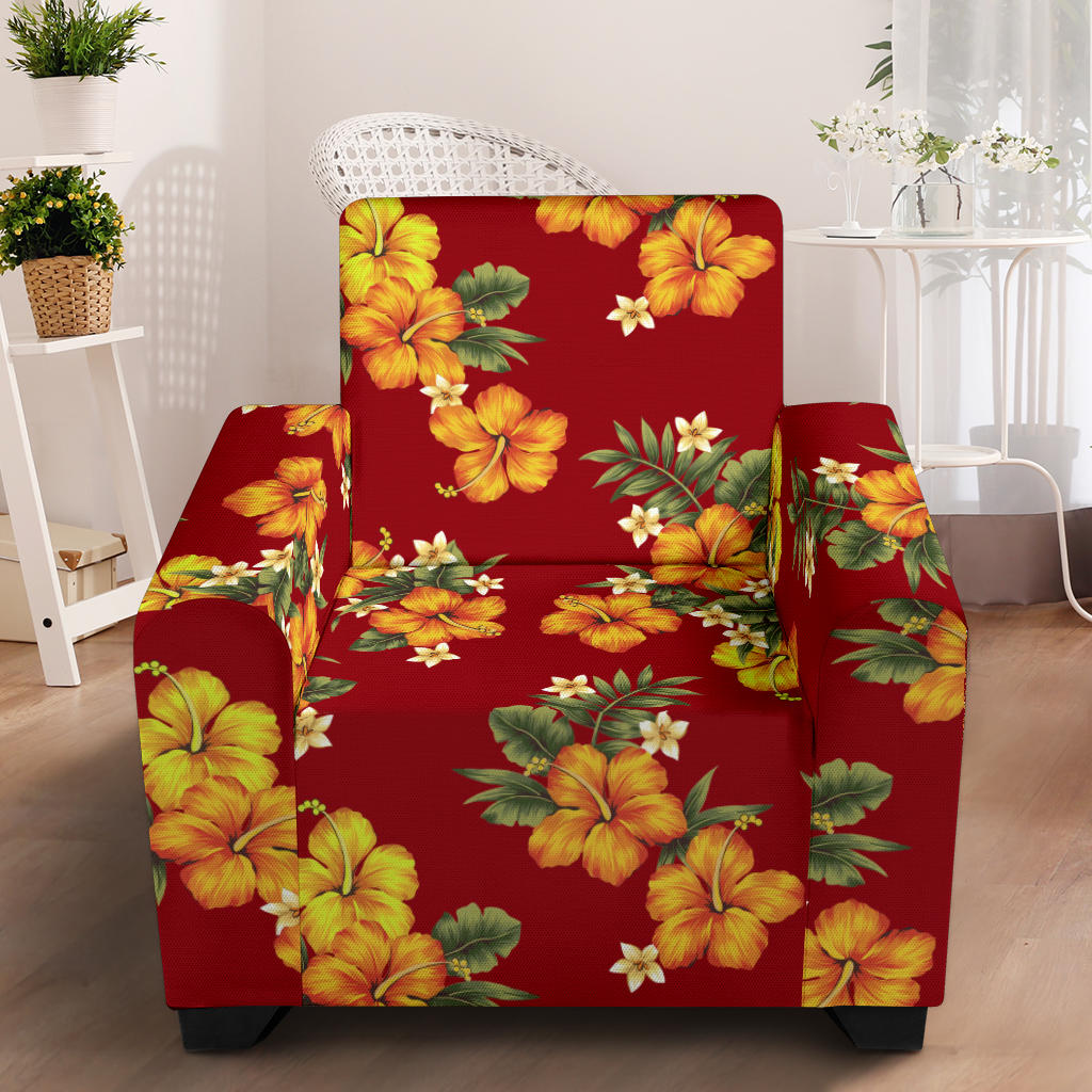 Orange Hibiscus Pattern Print Design HB026 Armchair Slipcover