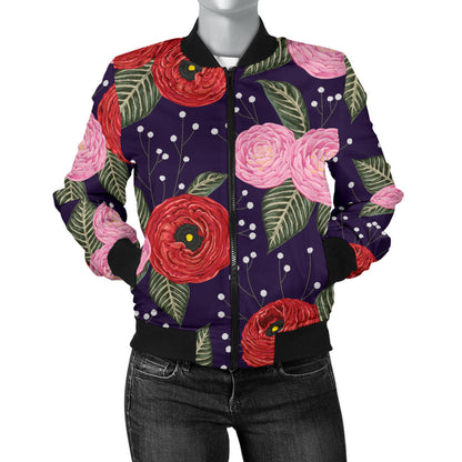 Camellia Pattern Print Design CM02 Women Bomber Jacket