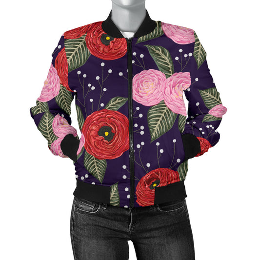 Camellia Pattern Print Design CM02 Women Bomber Jacket
