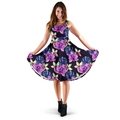 Orchid Pattern Print Design OR010 Midi Dress