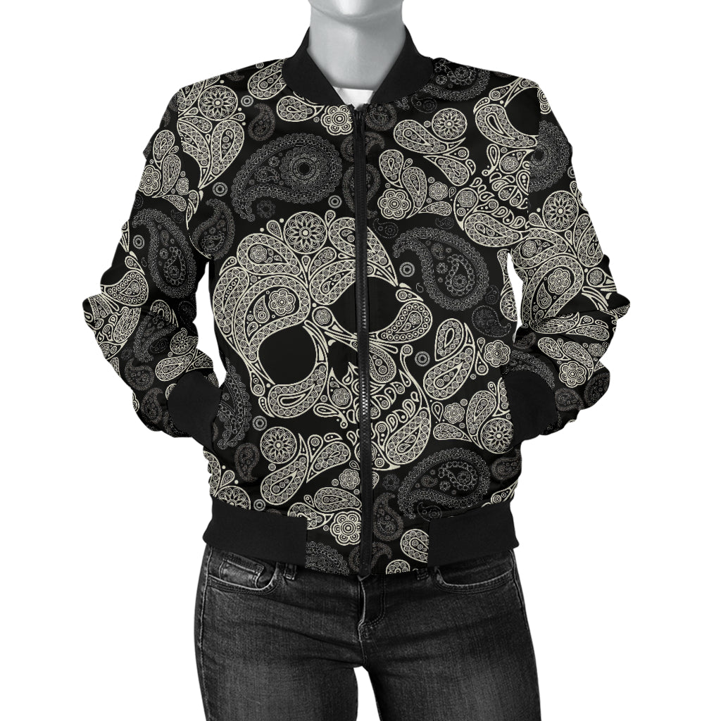 Paisley Skull Pattern Print Design A01 Women's Bomber Jacket