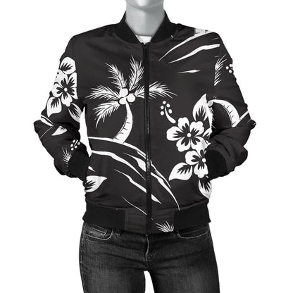 Palm Tree Pattern Print Design PT02 Women Bomber Jacket
