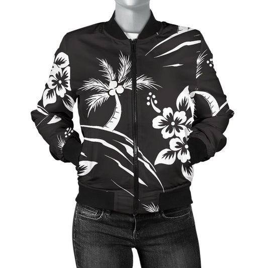 Palm Tree Pattern Print Design PT02 Women Bomber Jacket