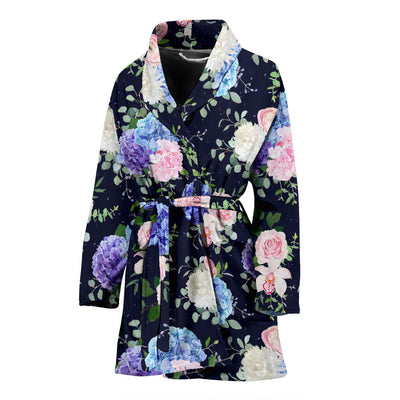 Hydrangea Pattern Print Design HD01 Women Bathrobe