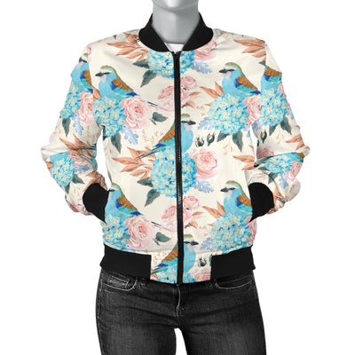 Bluebird Pattern Print Design 03 Women's Bomber Jacket