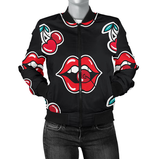 Cherry Pattern Print Design CH04 Women Bomber Jacket