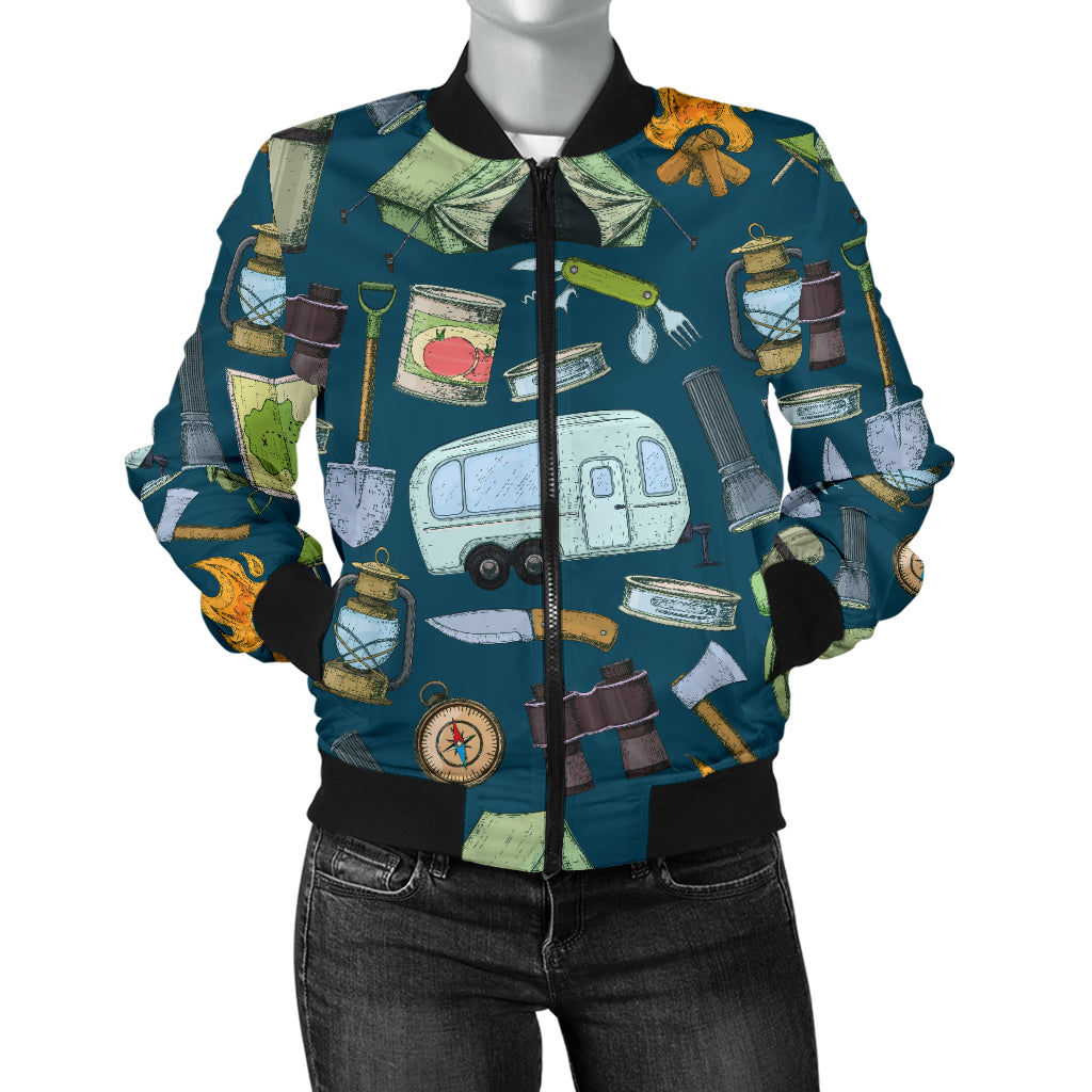 Camping Pattern Print Design 02 Women's Bomber Jacket