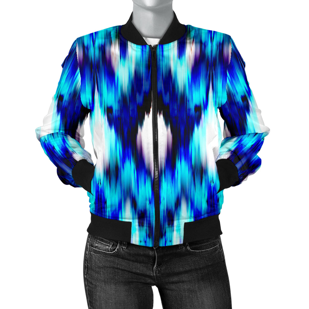 Ikat Blue Pattern Print Design 01 Women's Bomber Jacket