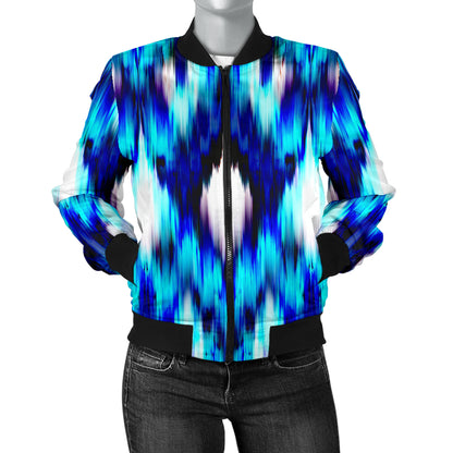 Ikat Blue Pattern Print Design 01 Women's Bomber Jacket