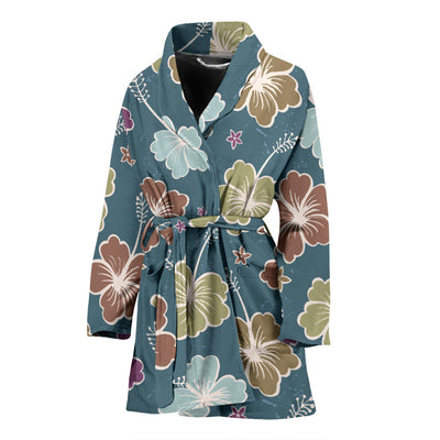 Hibiscus Pattern Print Design HB033 Women Bathrobe