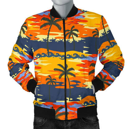 Palm Tree Pattern Print Design PT010 Men Bomber Jacket