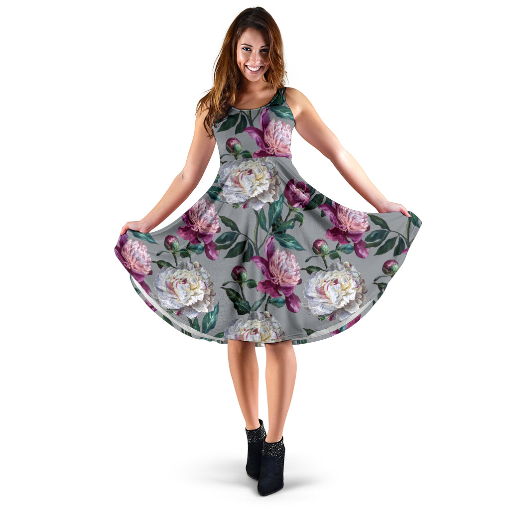 Peony Pattern Print Design PE01 Midi Dress