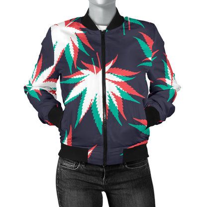 Pot Leaf Pattern Print Design A01 Women's Bomber Jacket