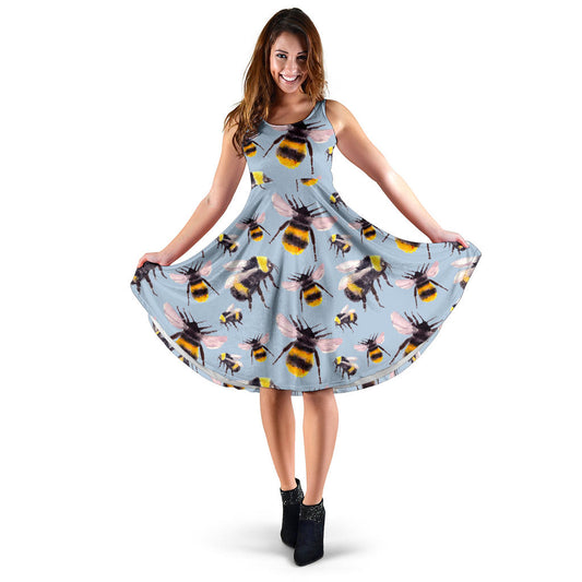 Bee Pattern Print Design BEE08 Midi Dress