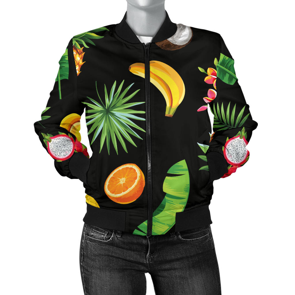 Tropical Fruits Pattern Print Design TF03 Women Bomber Jacket