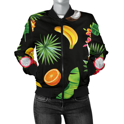 Tropical Fruits Pattern Print Design TF03 Women Bomber Jacket