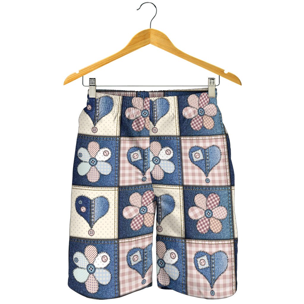 Patchwork Heart Flower Pattern Print Design 01 Mens Shorts
