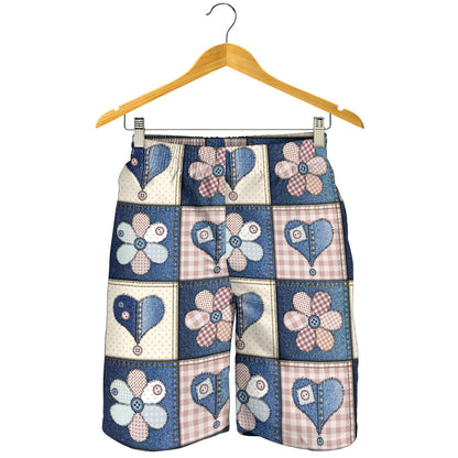Patchwork Heart Flower Pattern Print Design 01 Mens Shorts