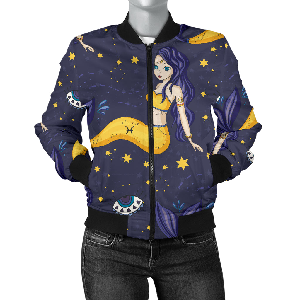 Pisces Pattern Print Design A04 Women's Bomber Jacket