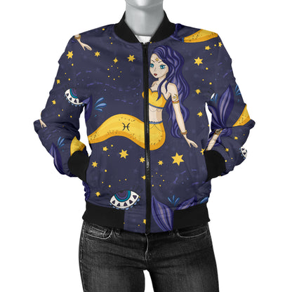 Pisces Pattern Print Design A04 Women's Bomber Jacket