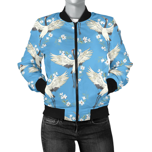 Crane Pattern Print Design 03 Women's Bomber Jacket