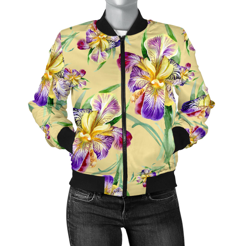 Iris Pattern Print Design IR06 Women Bomber Jacket