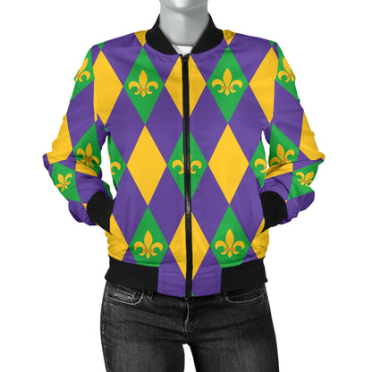 Mardi Gras Pattern Print Design 05 Women's Bomber Jacket