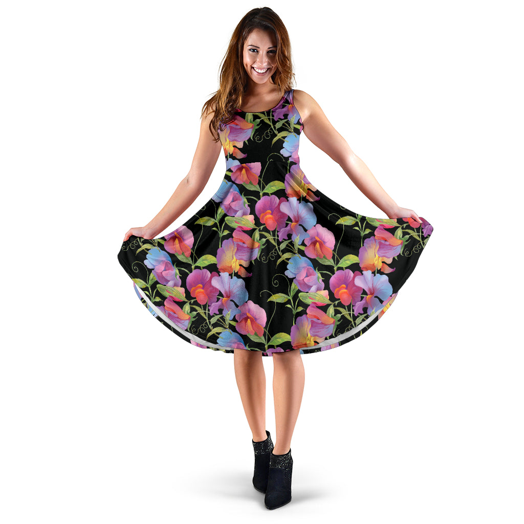 Peony Pattern Print Design PE012 Midi Dress