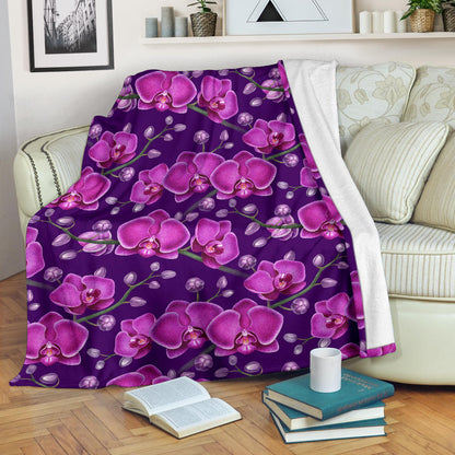 Orchid Purple Pattern Print Design OR02 Fleece Blanket