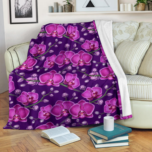 Orchid Purple Pattern Print Design OR02 Fleece Blanket