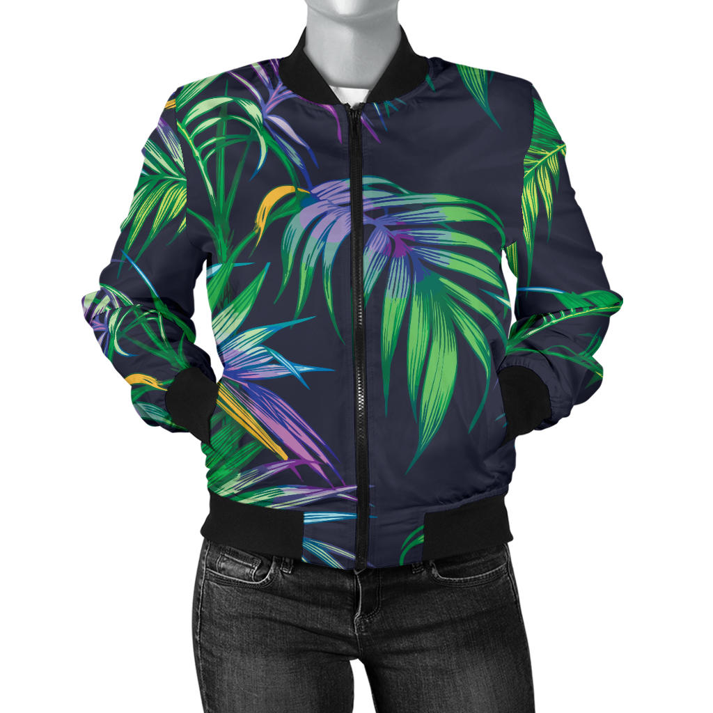 Palm Leaves Pattern Print Design PL04 Women Bomber Jacket
