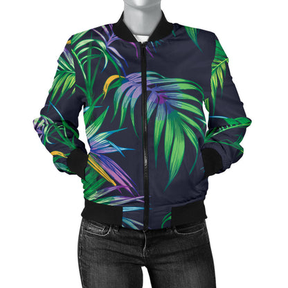 Palm Leaves Pattern Print Design PL04 Women Bomber Jacket