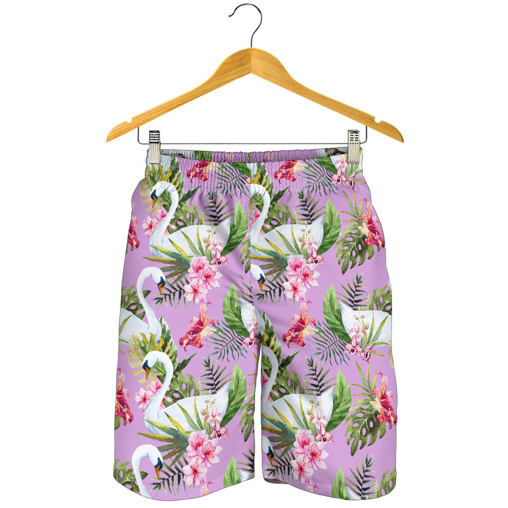 Swan with Flower Pattern Print Design 01 Mens Shorts