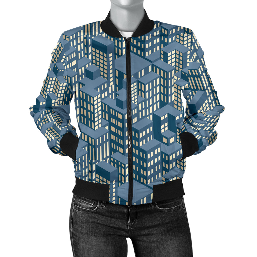 City Pattern Print Design 01 Women's Bomber Jacket
