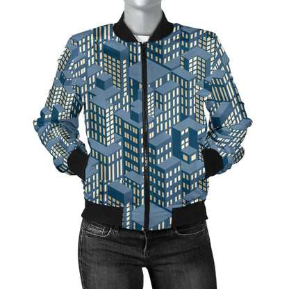 City Pattern Print Design 01 Women's Bomber Jacket