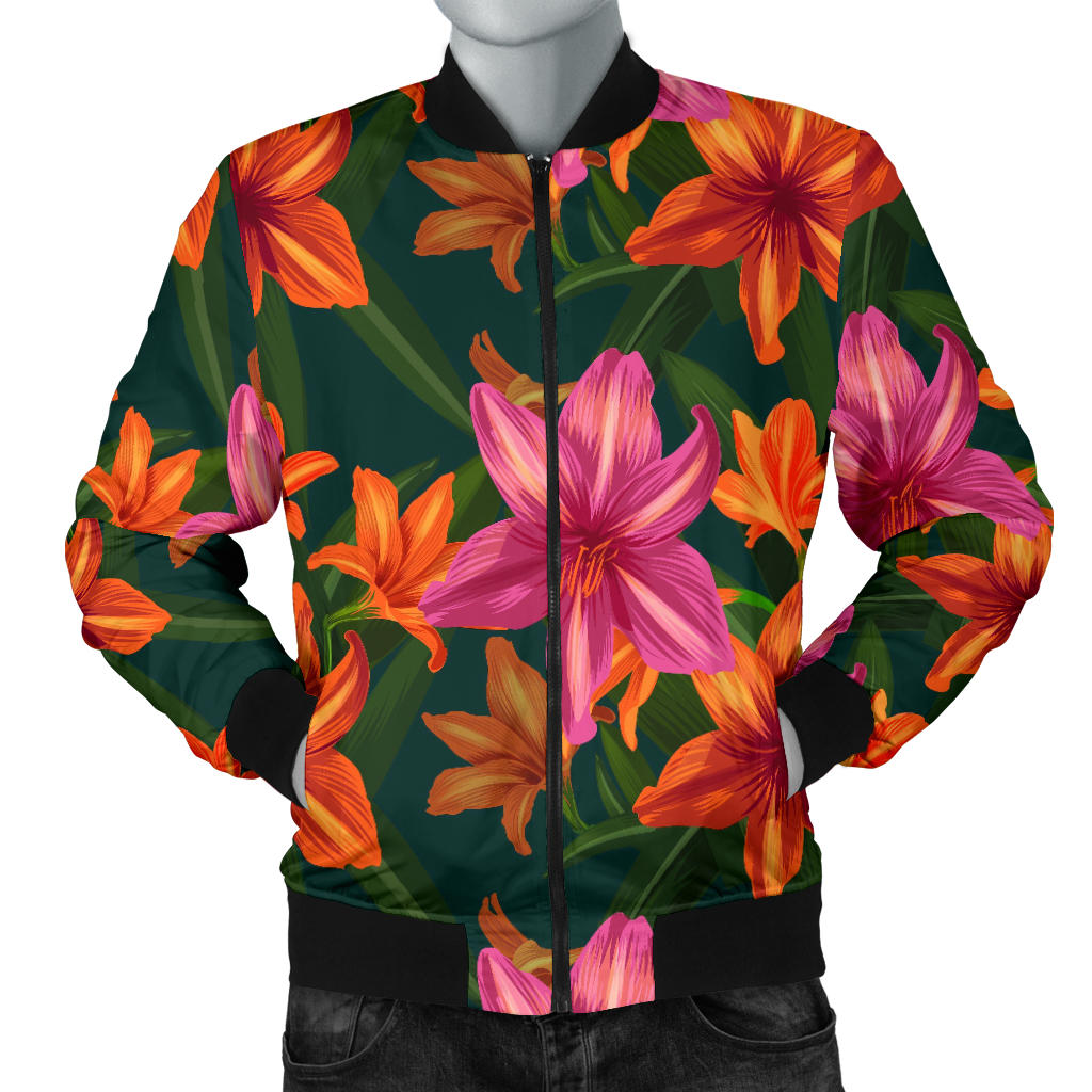 Amaryllis Pattern Print Design AL01 Men Bomber Jacket