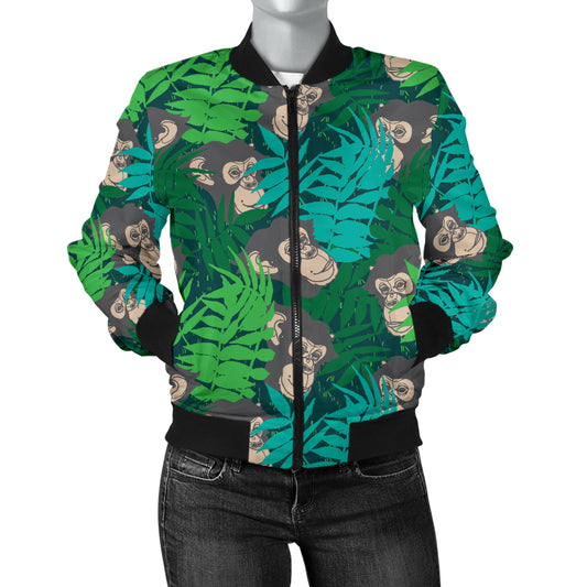 Chimpanzee Pattern Print Design 01 Women's Bomber Jacket