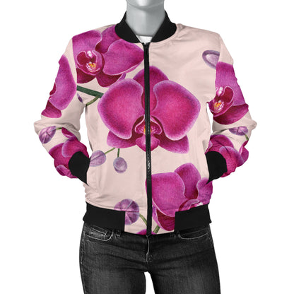 Orchid Pattern Print Design A02 Women's Bomber Jacket