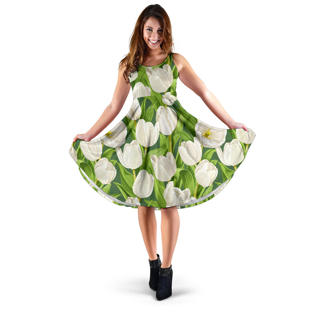 Tulip White Pattern Print Design TP05 Midi Dress