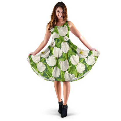 Tulip White Pattern Print Design TP05 Midi Dress