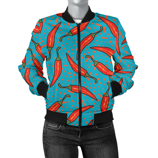 Chilli Pepper Pattern Print Design 05 Women's Bomber Jacket