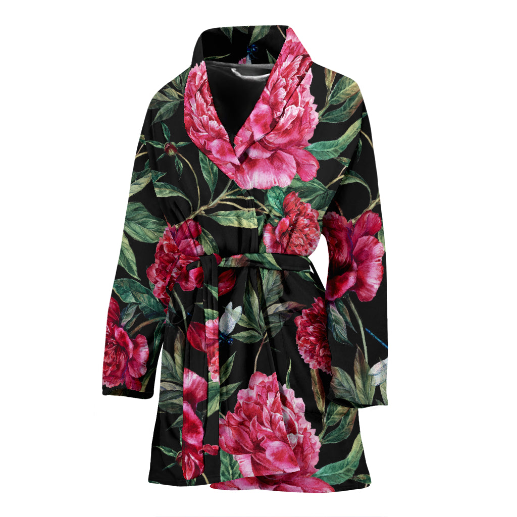 Peony Pattern Print Design PE04 Women Bathrobe