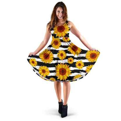 Sunflower Pattern Print Design SF010 Midi Dress