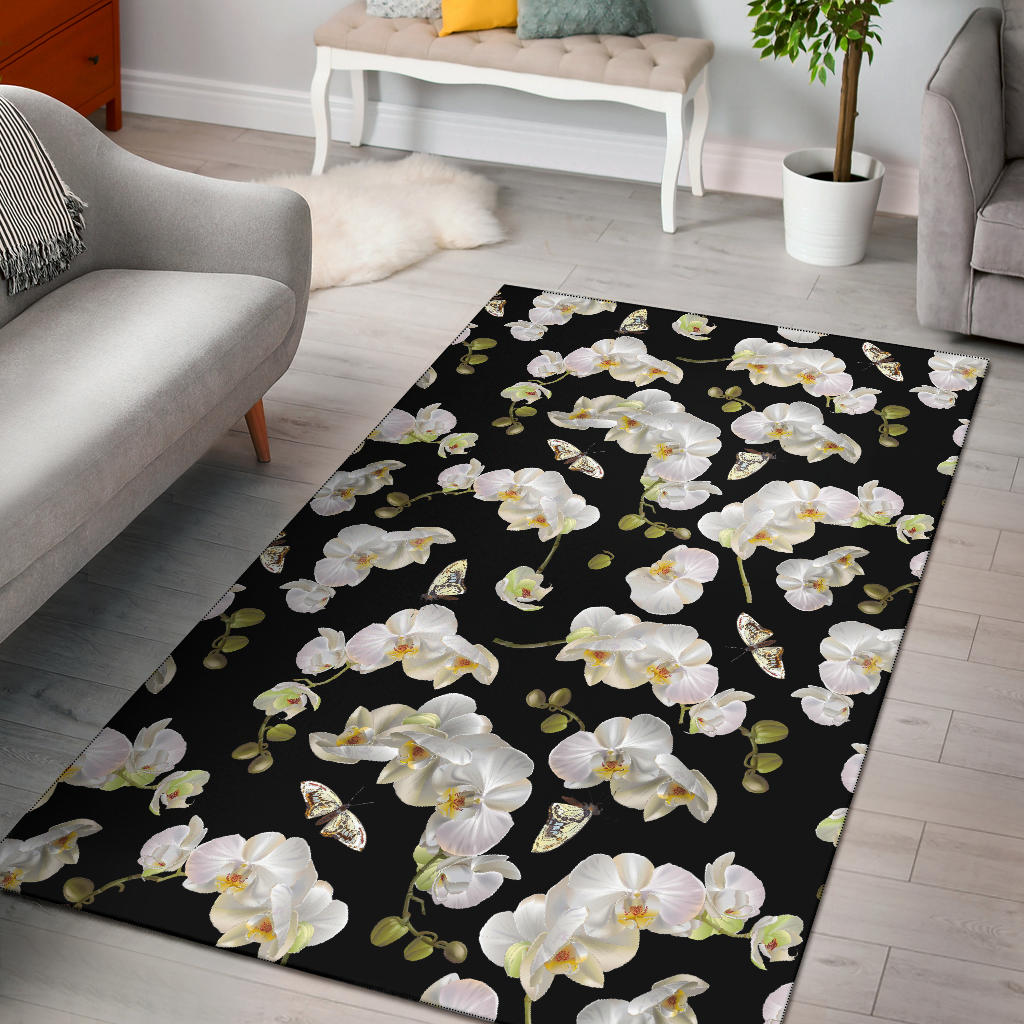 Orchid White Pattern Print Design OR011 Area Rugs