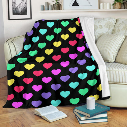 Heart Rainbow Pattern Print Design HE02 Fleece Blanket